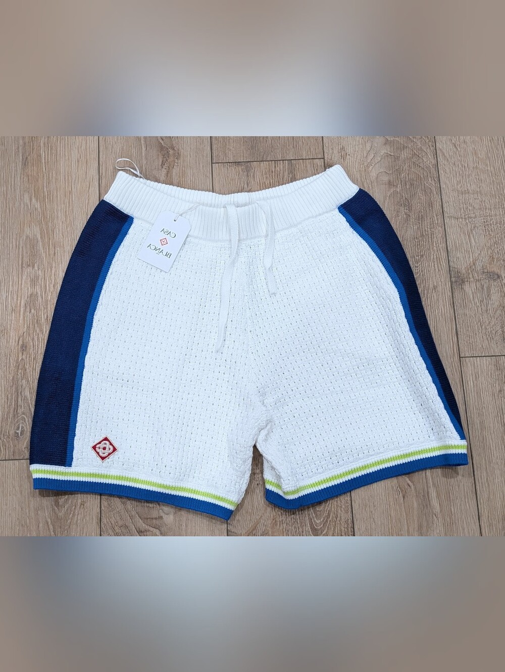 $570 Mens Casablanca Side Stripe Crochet Shorts White/Multi Large